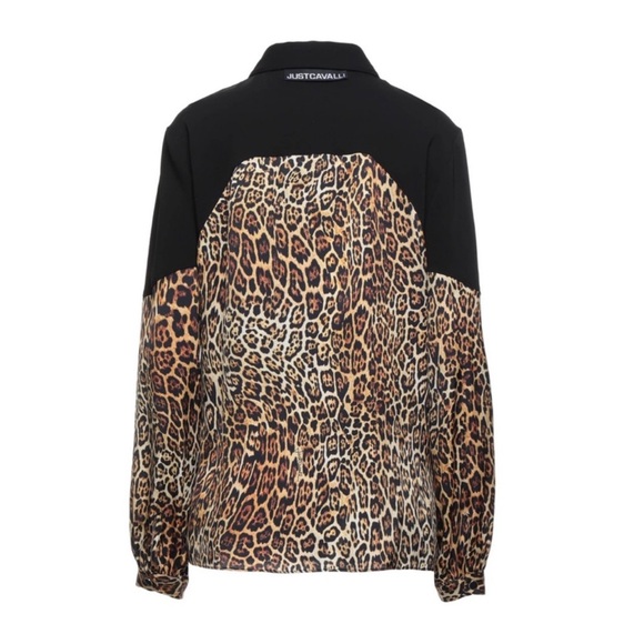 New! JUST CAVALLI Logo Color Block Animal Print Button Up Shirt Blouse - Picture 3 of 11